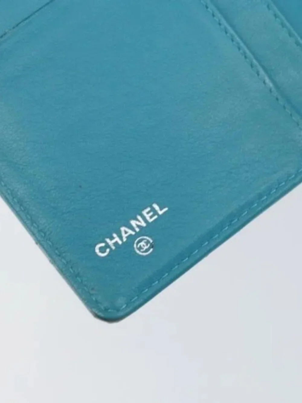 CHANEL Matelasse Long Wallet Patent leather Blue Silver CC Auth 153143